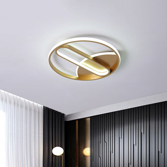 Modern Gold Led Flush Mount Ceiling Light With Inner Oval Design 16/19.5 Diameter