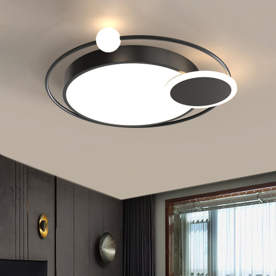 Black/Gold LED Ceiling Light Fixture for Bedroom in Warm/White Light - Round Flush Mount Acrylic, 16.5"/20.5" W