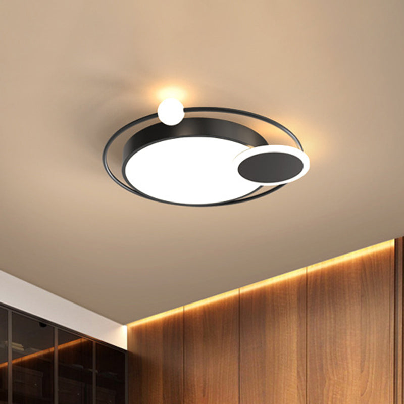 Black/Gold LED Ceiling Light Fixture for Bedroom in Warm/White Light - Round Flush Mount Acrylic, 16.5"/20.5" W