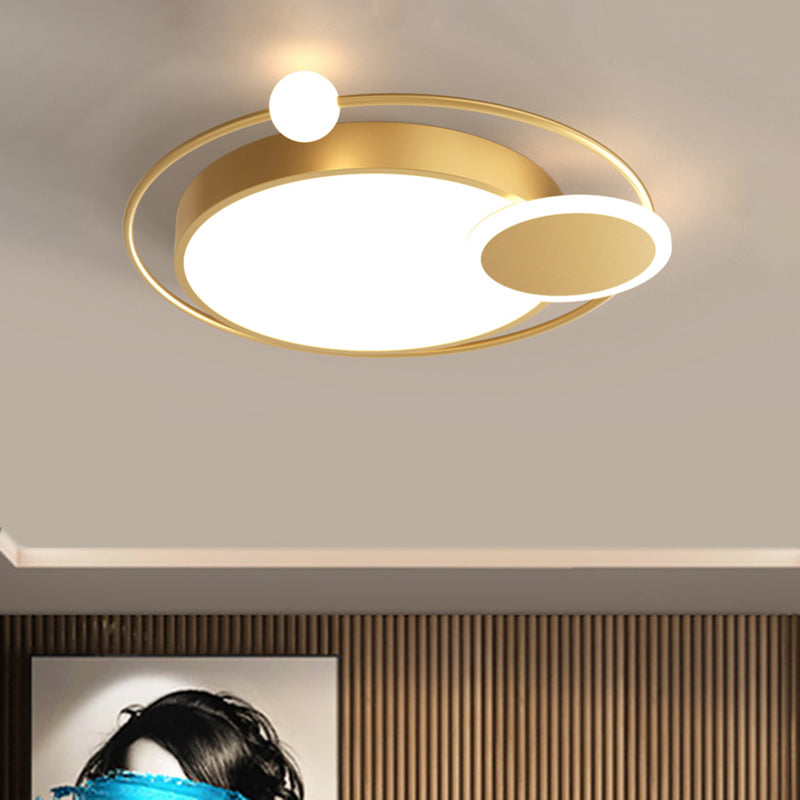 Black/Gold LED Ceiling Light Fixture for Bedroom in Warm/White Light - Round Flush Mount Acrylic, 16.5"/20.5" W