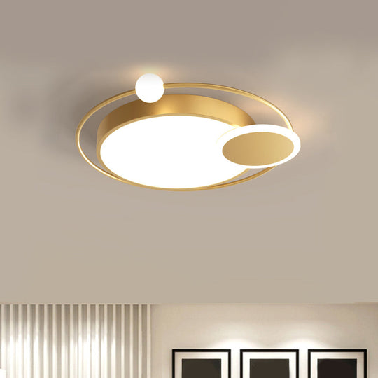 Black/Gold LED Ceiling Light Fixture for Bedroom in Warm/White Light - Round Flush Mount Acrylic, 16.5"/20.5" W