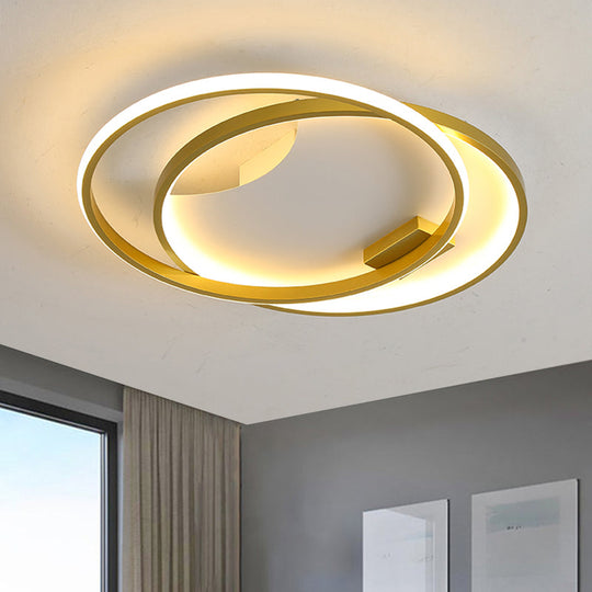 Gold Metal LED Flush Mount Ceiling Light with Modern Dual Ring Design for Bedrooms