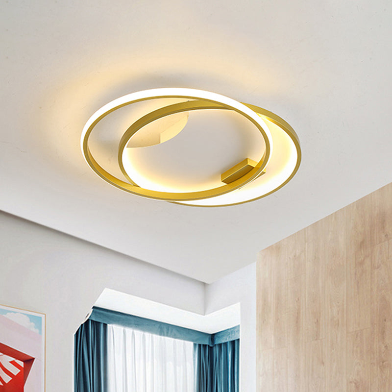 Gold Metal LED Flush Mount Ceiling Light with Modern Dual Ring Design for Bedrooms