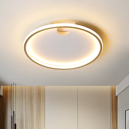 Modern LED Bedroom Ceiling Lighting: Gold Flush Mount with Round Metal Shade, 16"/19.5" W