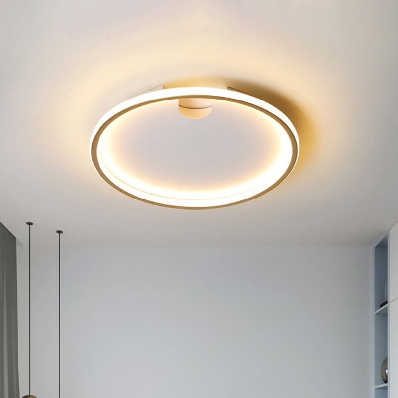 Modern LED Bedroom Ceiling Lighting: Gold Flush Mount with Round Metal Shade, 16"/19.5" W