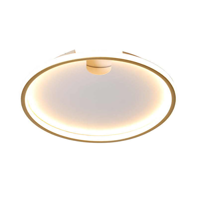 Modern LED Bedroom Ceiling Lighting: Gold Flush Mount with Round Metal Shade, 16"/19.5" W