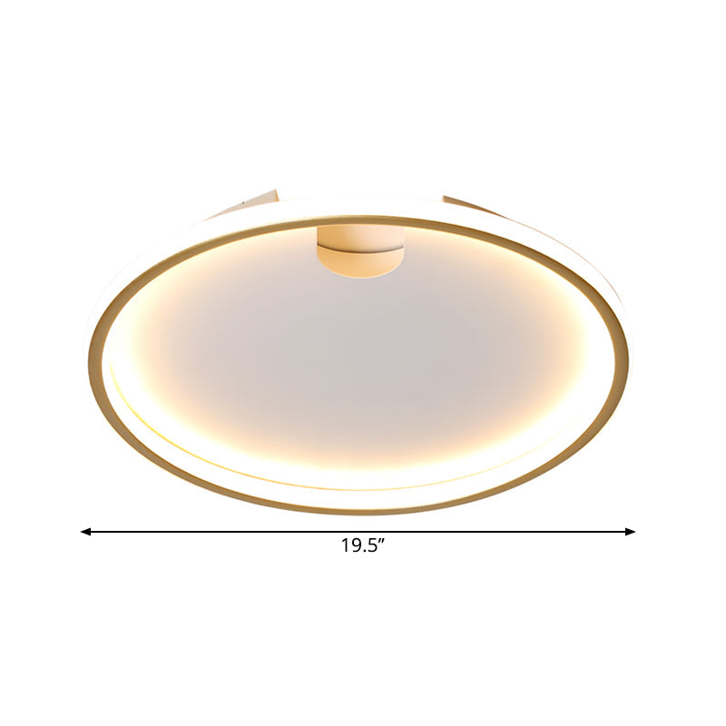 Modern LED Bedroom Ceiling Lighting: Gold Flush Mount with Round Metal Shade, 16"/19.5" W