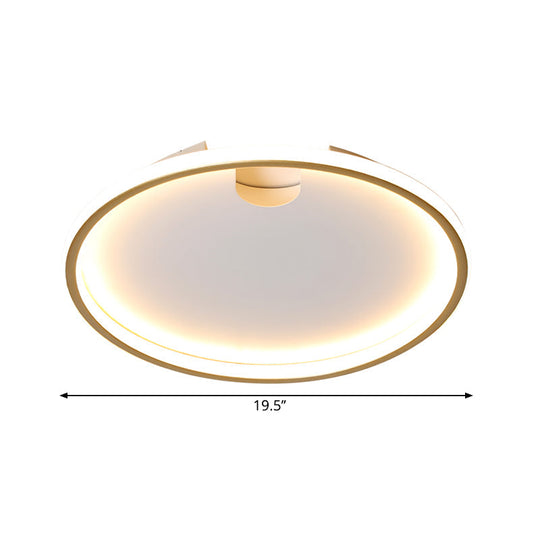 Modern LED Bedroom Ceiling Lighting: Gold Flush Mount with Round Metal Shade, 16"/19.5" W