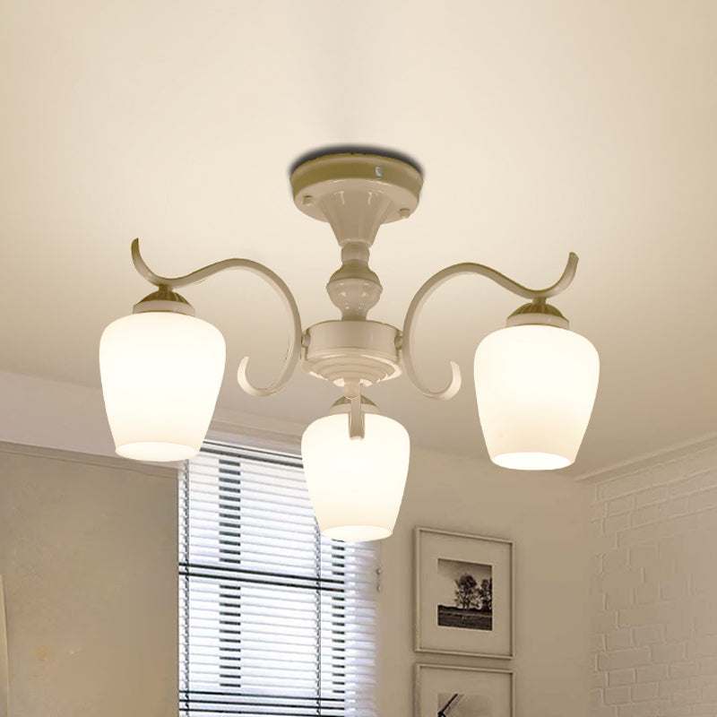 White Opaline Glass Cone Ceiling Lamp - 6-Light Semi Flush Chandelier In Countryside Style 18.5/24.5