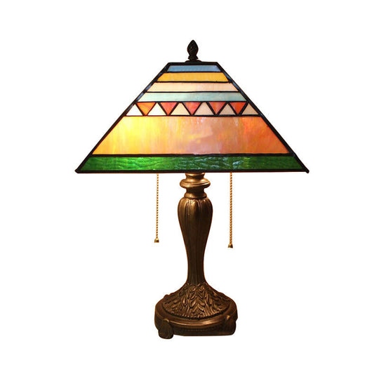 Stained Glass Mission Table Lamp With Pyramid Shade - Decorative Bedside Lighting