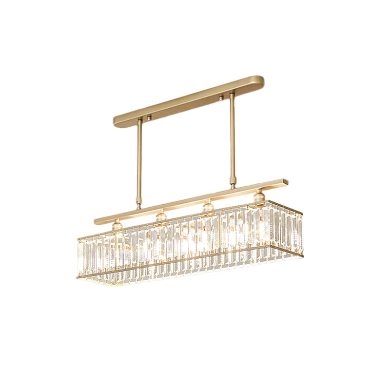 Sleek 4-Head Island Light: Champagne/Black Rectangle Suspension With Crystal Prisms