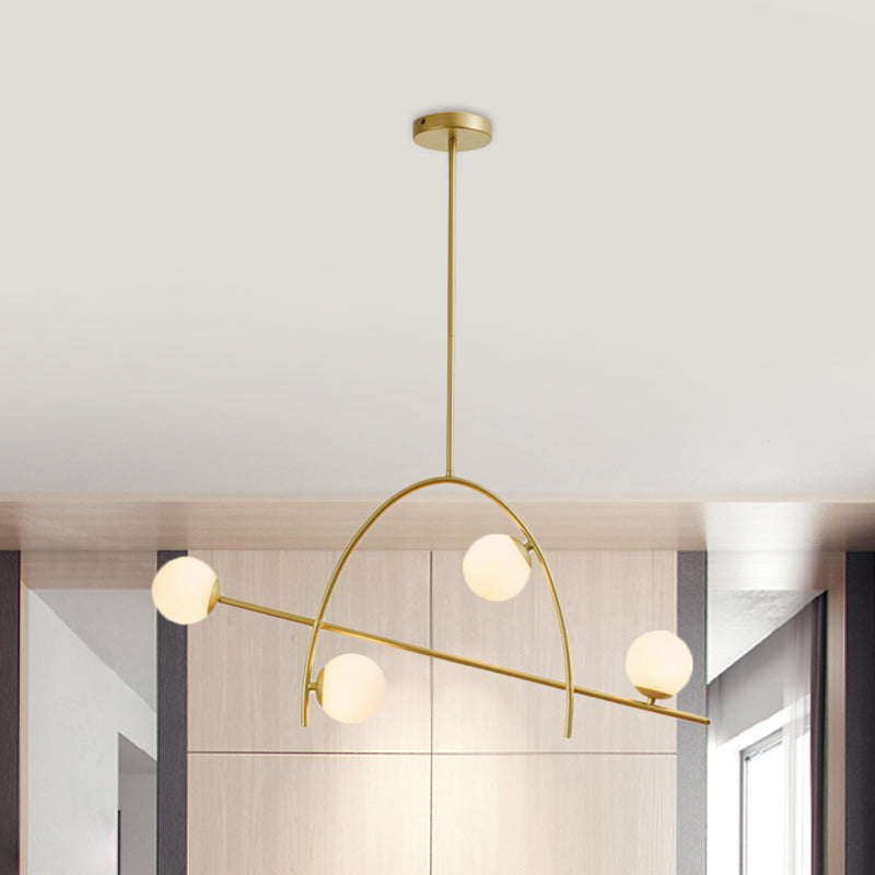 Contemporary 4-Light Gold Sphere Chandelier With Cream Glass Shade - Warm/White Lighting