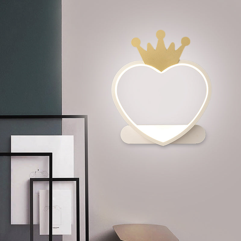 Adorable Cartoon Heart Led Nursery Wall Sconce With Crown Design Gold