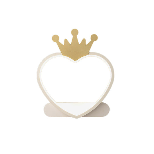 Adorable Cartoon Heart Led Nursery Wall Sconce With Crown Design