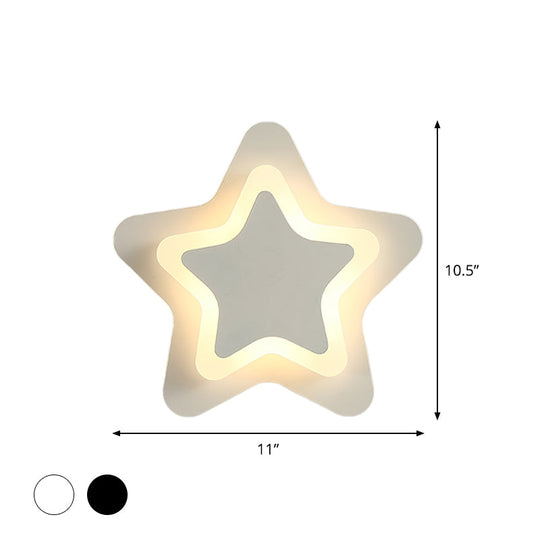 Modern Led Star Wall Sconce In Scandinavian Style - Black/White Flush Mount Fixture With Acrylic