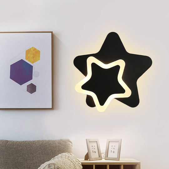 Modern Led Star Wall Sconce In Scandinavian Style - Black/White Flush Mount Fixture With Acrylic