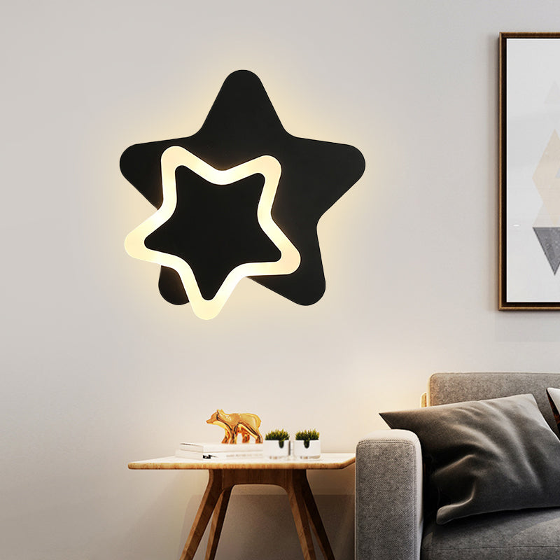 Modern Led Star Wall Sconce In Scandinavian Style - Black/White Flush Mount Fixture With Acrylic