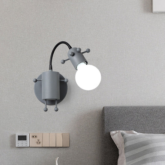 Nordic Style Robot Wall Mount Lamp - Metal Swing Arm Light With Grey/White/Green Shade