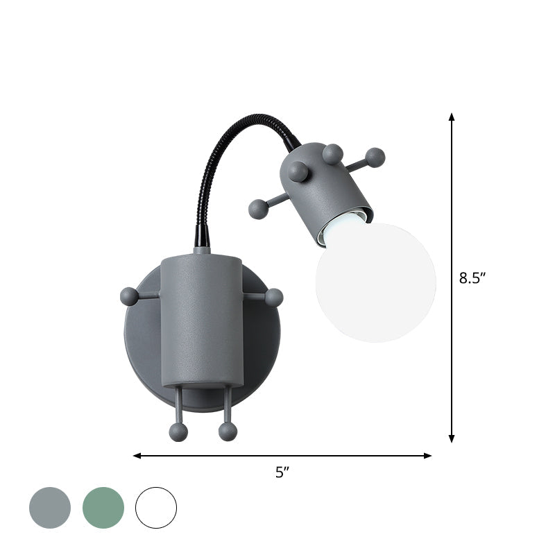 Nordic Style Robot Wall Mount Lamp - Metal Swing Arm Light With Grey/White/Green Shade