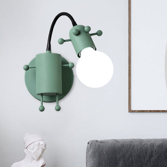 Nordic Style Robot Wall Mount Lamp - Metal Swing Arm Light With Grey/White/Green Shade Green