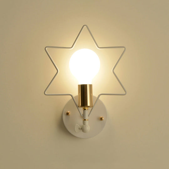 Metal Wall Lamp - Simple Style And 1 Light Mounted In White For Study Room Star Flower Or Loving