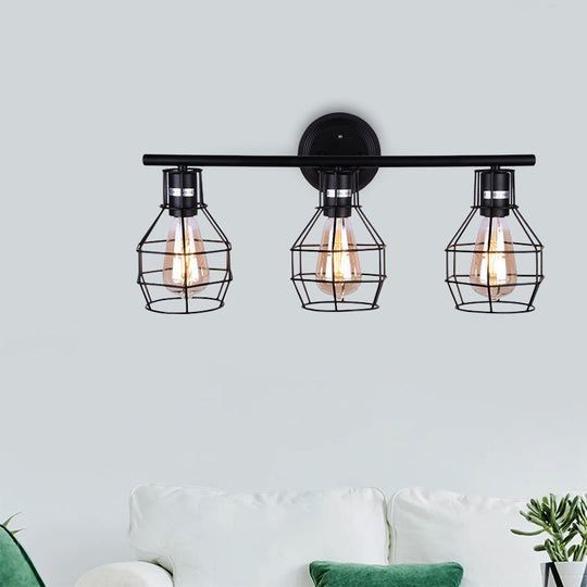 Industrial Torpedo Cage Wall Lamp - Black Metallic 3-Light Lighting Fixture