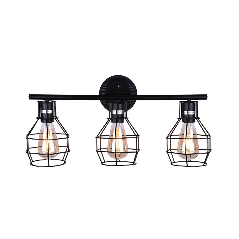 Industrial Torpedo Cage Wall Lamp - Black Metallic 3-Light Lighting Fixture