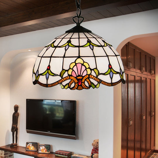 Baroque White Hand Cut Glass Pendant Light - Elegant Dome Down Lighting For Bedroom