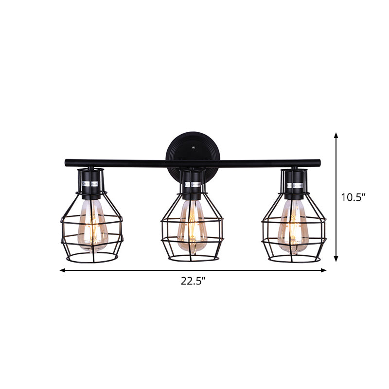 Industrial Torpedo Cage Wall Lamp - Black Metallic 3-Light Lighting Fixture