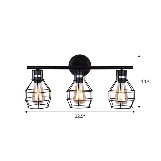 Industrial Torpedo Cage Wall Lamp - Black Metallic 3-Light Lighting Fixture