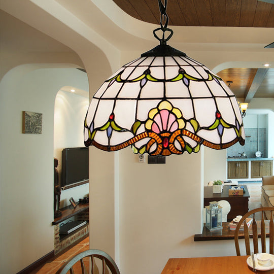 Baroque White Hand Cut Glass Pendant Light - Elegant Dome Down Lighting For Bedroom