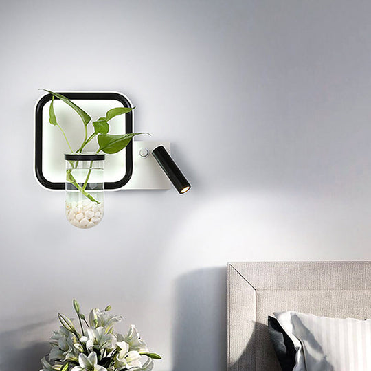 Minimalist Black Plant Pot Wall Sconce With Led Bedside Mount Light In Warm/White / Warm