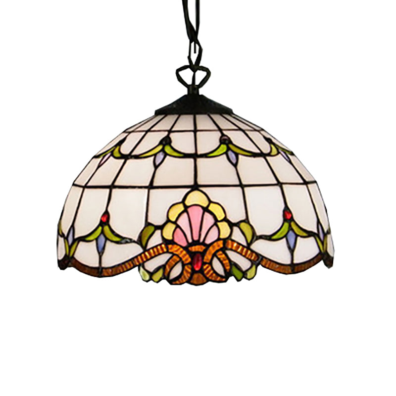 Baroque White Hand Cut Glass Pendant Light - Elegant Dome Down Lighting For Bedroom