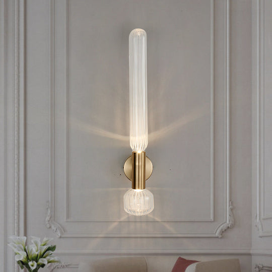 Modern Clear Glass Led Nordic Wall Light In Gold For Bedroom