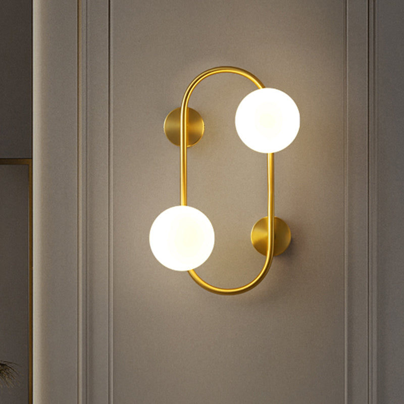 Modern Milk Glass Led Wall Mount Lamp With Brass Finish - Ideal For Bedroom Lighting