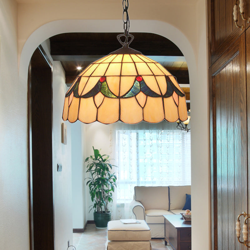 Tiffany-Style Handcrafted Beige Art Glass Ceiling Light Fixture