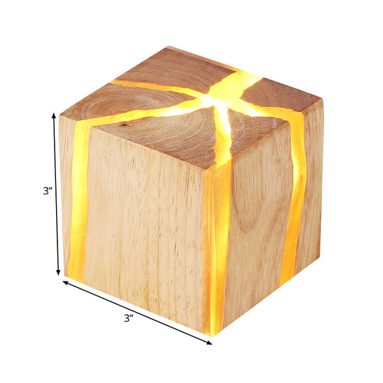 Contemporary Cube Wood Led Wall Light In Burlywood - 1-Light Fixture