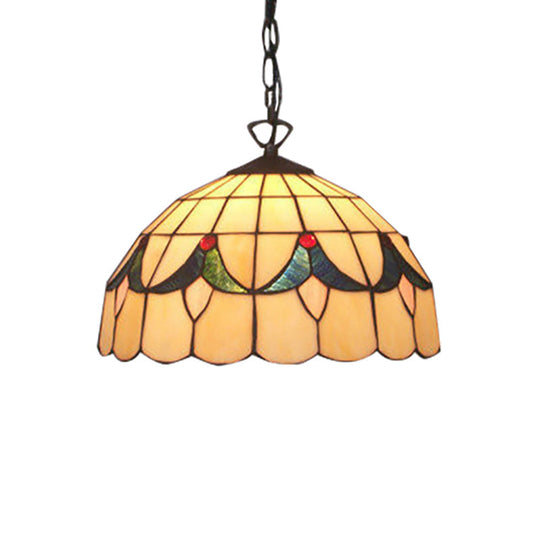 Tiffany-Style Handcrafted Beige Art Glass Ceiling Light Fixture