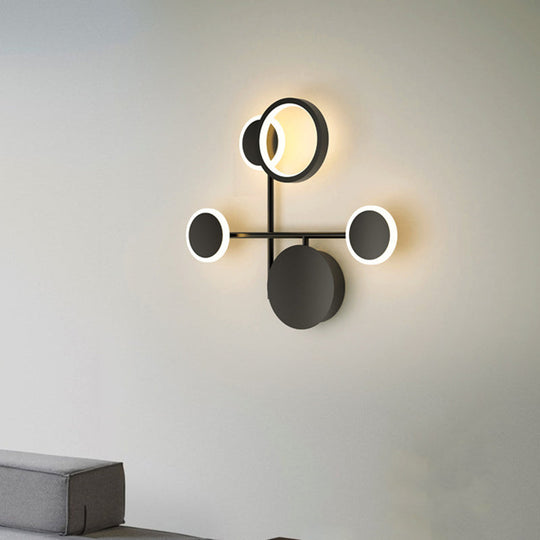 Contemporary Led Wall Sconce In Metallic Round Design - Black 2/3/4 Lights