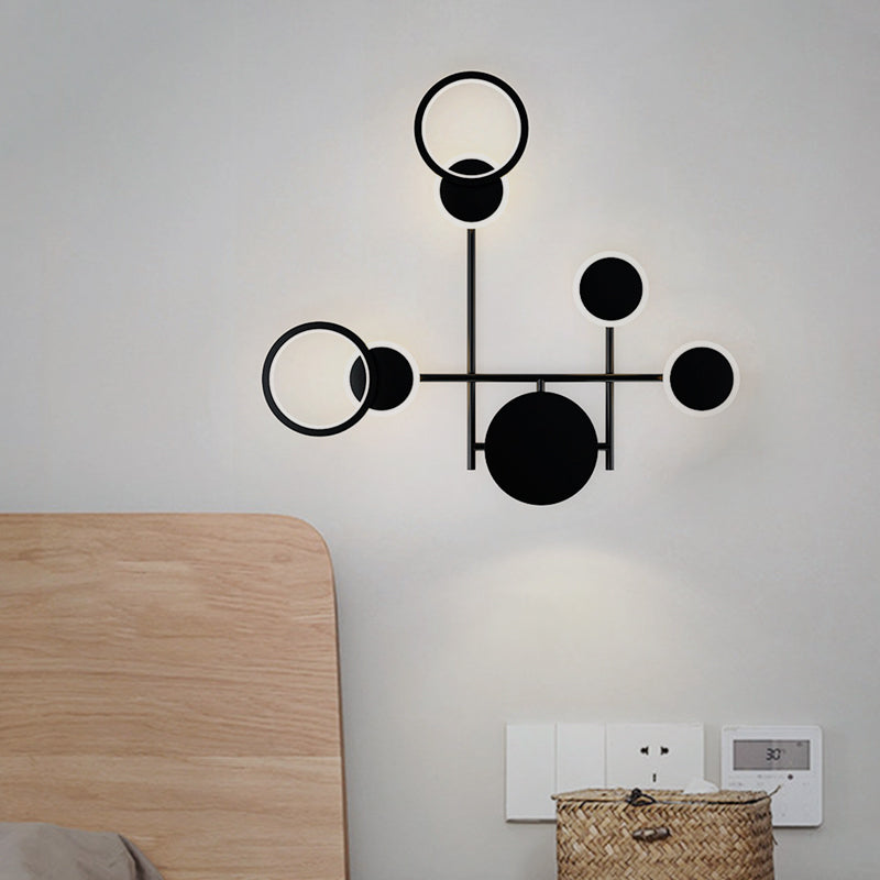 Contemporary Led Wall Sconce In Metallic Round Design - Black 2/3/4 Lights