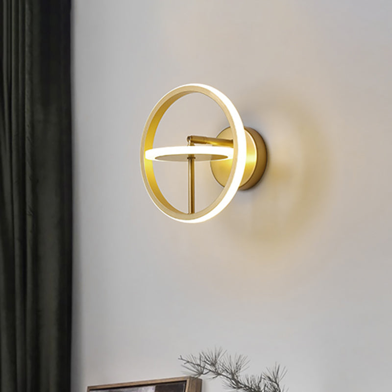 Modernist Led Wall Light Fixture With Adjustable Arm In Gold - Metal Circle Lighting Warm/White