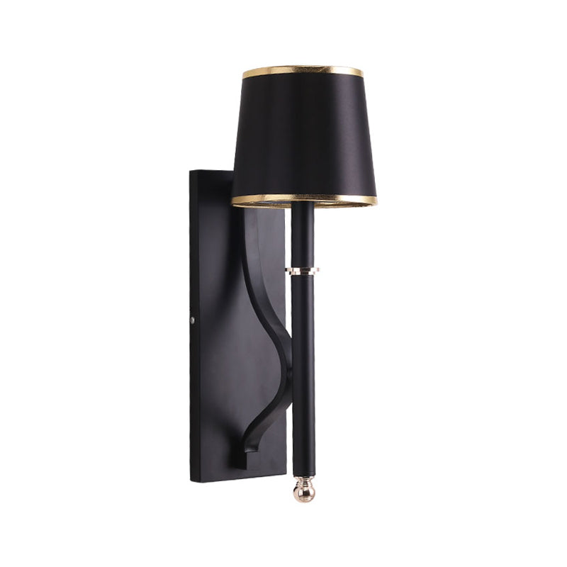 Minimalist Conical Wall Light - Metallic 1 Head Black Lamp With Right Angle Arm