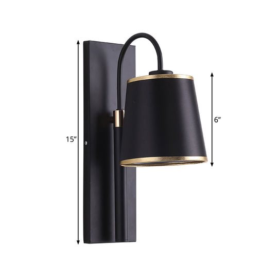 Minimalist Black Conical Wall Sconce Lighting - Nordic 1-Bulb Mount Light With Gooseneck Arm