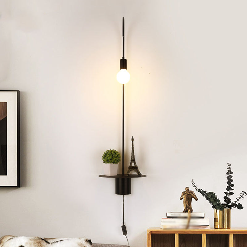 Minimalist Metallic Gooseneck Wall Sconce With Bulb - Black/White/Gold Lighting Fixture