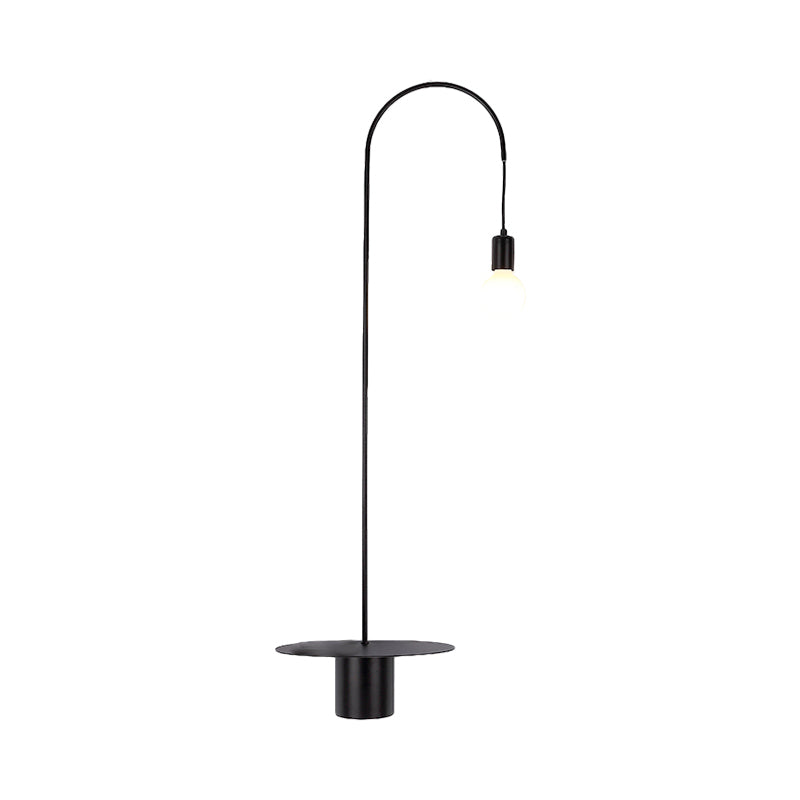 Minimalist Metallic Gooseneck Wall Sconce With Bulb - Black/White/Gold Lighting Fixture