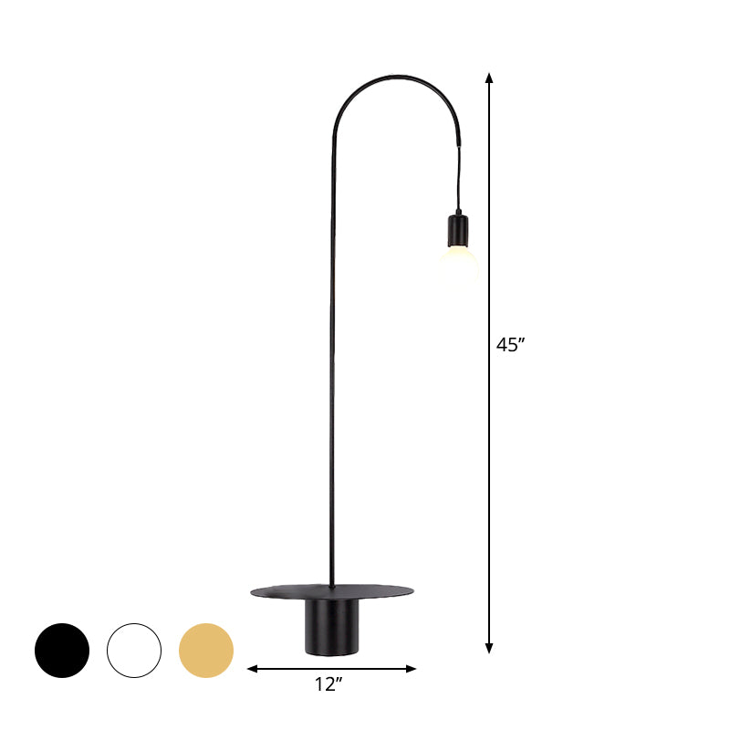 Minimalist Metallic Gooseneck Wall Sconce With Bulb - Black/White/Gold Lighting Fixture