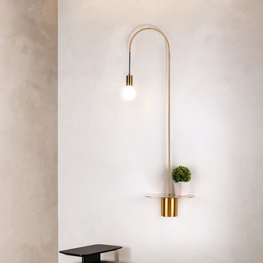 Minimalist Metallic Gooseneck Wall Sconce With Bulb - Black/White/Gold Lighting Fixture Gold