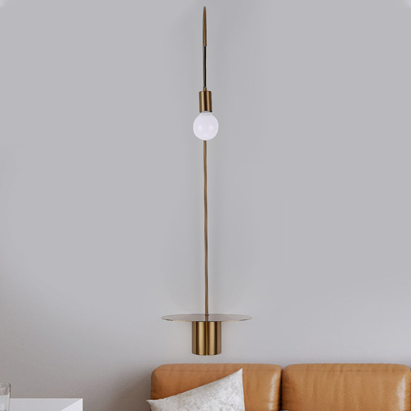 Minimalist Metallic Gooseneck Wall Sconce With Bulb - Black/White/Gold Lighting Fixture