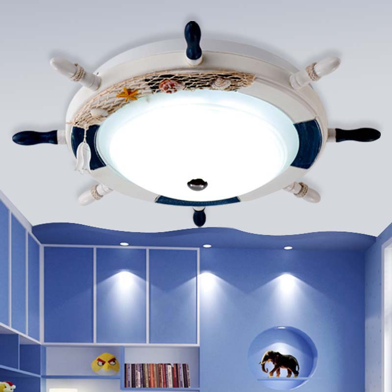 Plafonnier en métal de style nautique pour salle de jeux - Support de plafond à gouvernail blanc