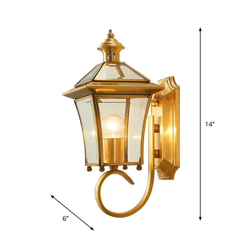 Retro Style Clear Glass Lantern Wall Light With Brass Finish - Lodge Lighting Idea